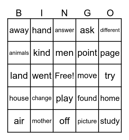 MCW List 12 and 13 Bingo Card