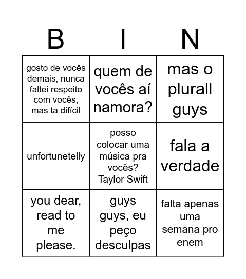 Jeff bingo's Bingo Card