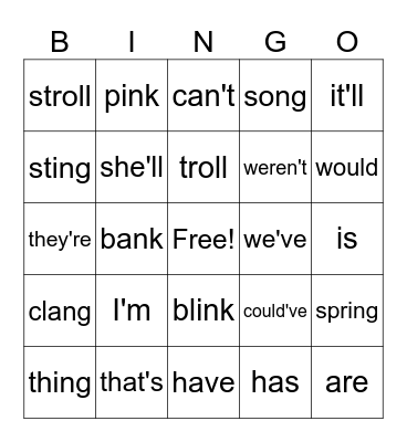 Week 7A Spelling Bingo Card