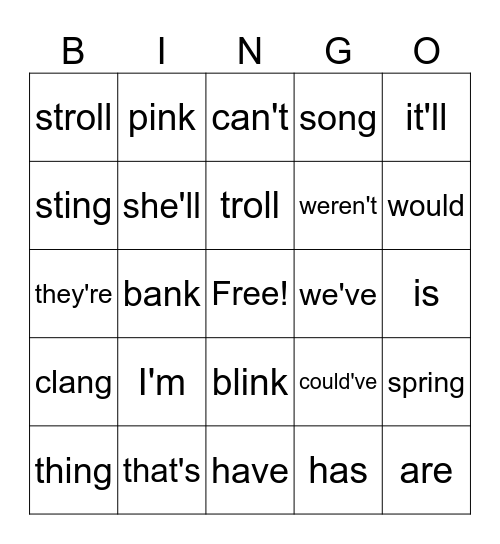 Week 7A Spelling Bingo Card
