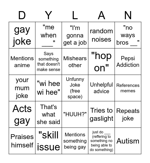 Dylana Bingo Card