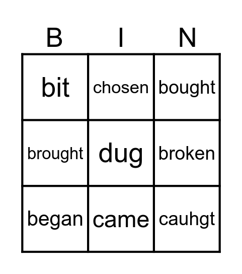 Irregular verbs Bingo Card