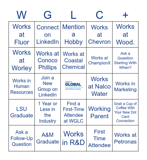 WGLC Networking Bingo Card