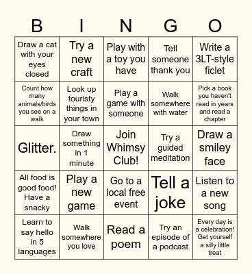 Whimsy Club Bingo Card