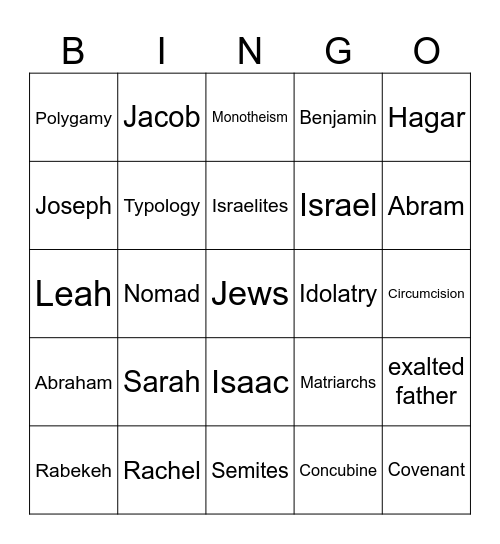 Abraham and His Family Tree Bingo - updated Bingo Card