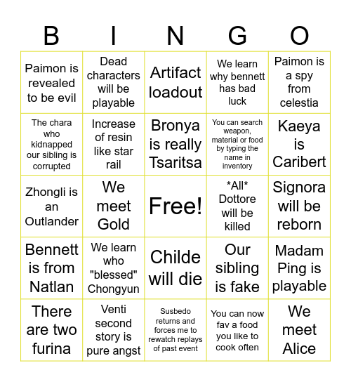 GI Bingo P1 Bingo Card