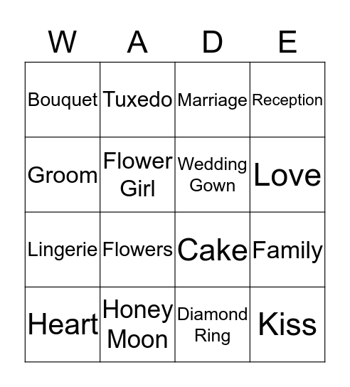 Walker-Wade Engagement Bingo Card