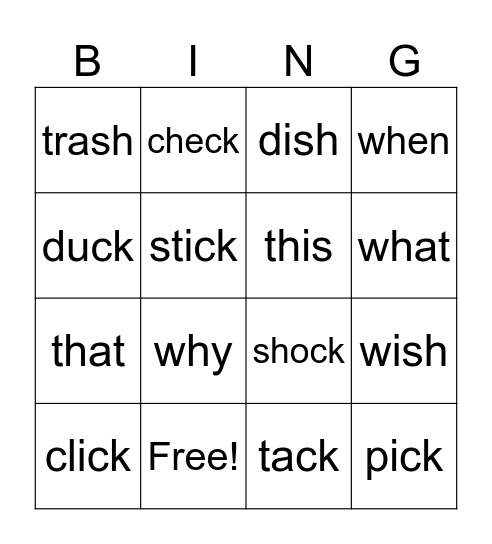 digraphs Bingo Card