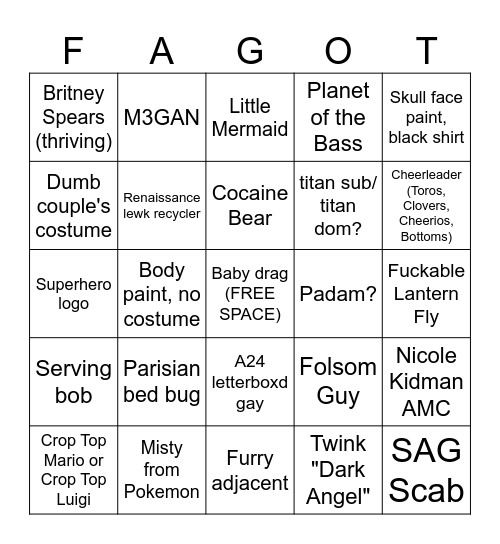@adamripoff's 3DB Gay Costume Bingo Card