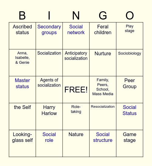 Unit 3 - 4 Sociology Terms Bingo Card