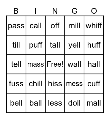 1.4 Real Words Bingo Card