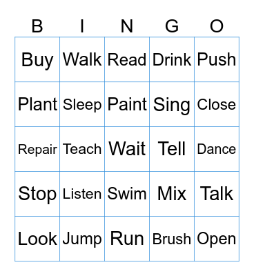 ACTION VERBS Bingo Card