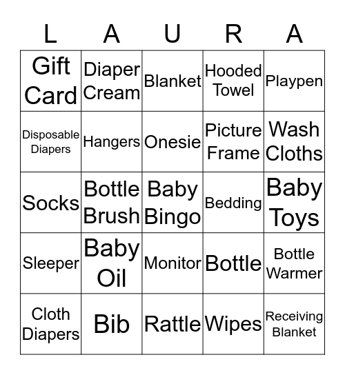Laura's Baby Shower Bingo Card