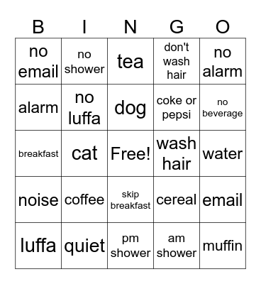 Morning Routine Bingo Card