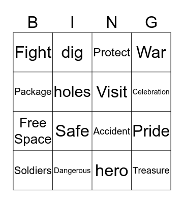 Number The Stars Vocabulary Bingo Card