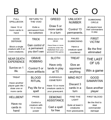 Halloween Commander Bingo Card