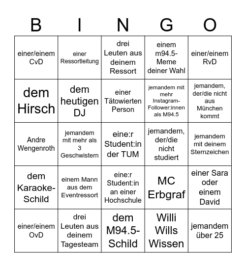 Mache ein Foto mit: Bingo Card