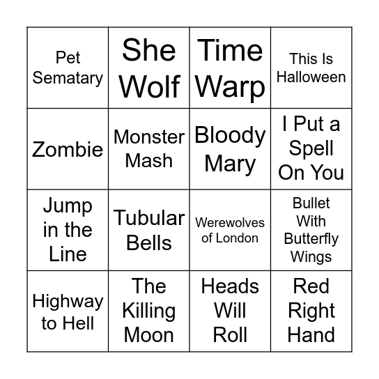 Halloween Music Bingo Card