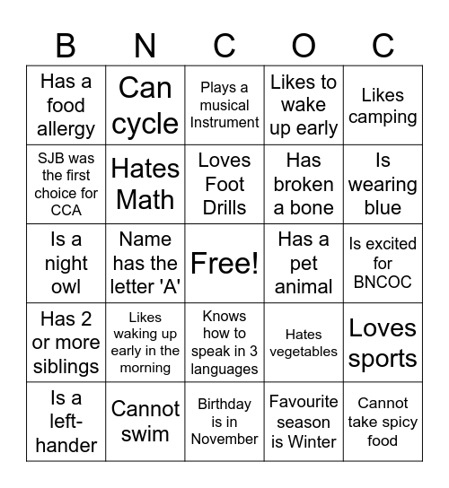 Platoon 5 Bingo Card