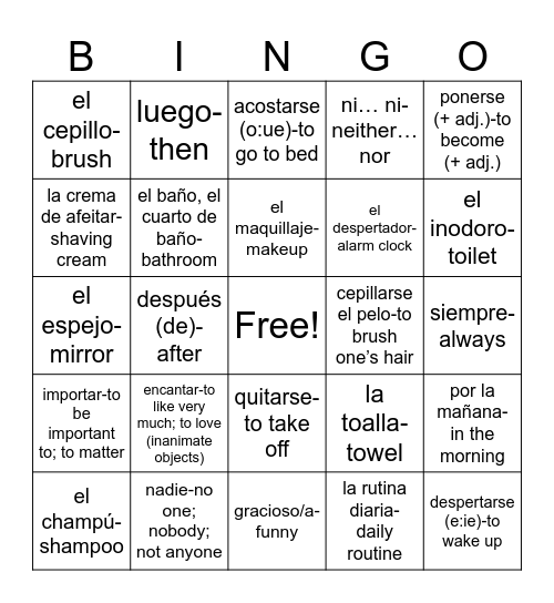 U1 La rutina diaria Bingo Card