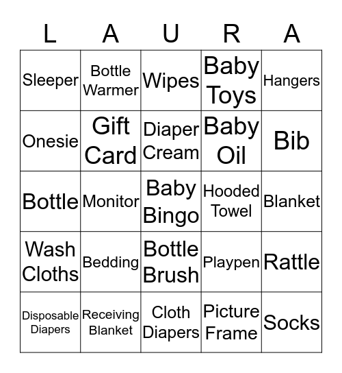 Laura's Baby Shower Bingo Card