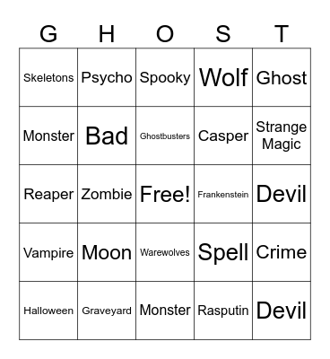 Spooky Song Bingo Card