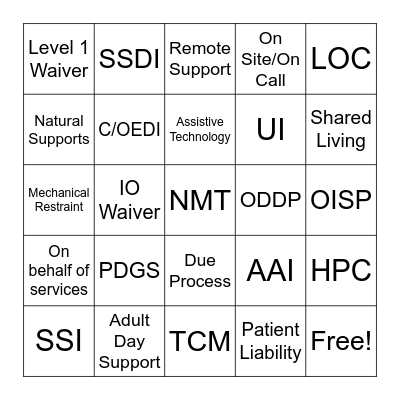 SSA Bingo  (SWOCOG) Bingo Card
