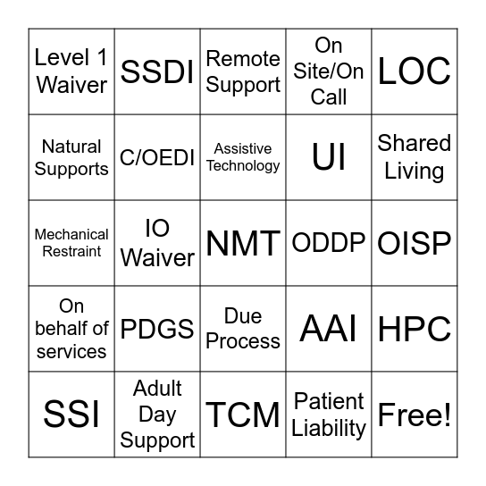SSA Bingo  (SWOCOG) Bingo Card