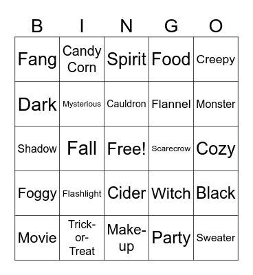 Pumpkin Season Bingo Card