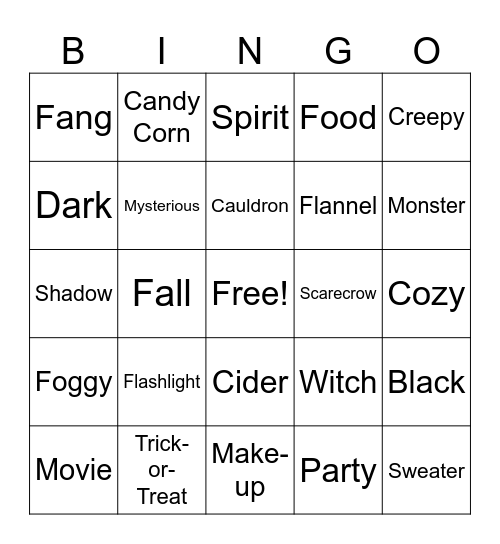 Pumpkin Season Bingo Card