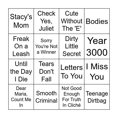 Pop Punk & Emo Bingo Round 3 Bingo Card