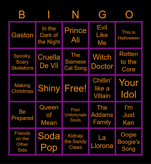 Villain Song Bingo Card