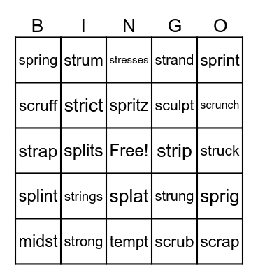 2.5 Real Words Bingo Card
