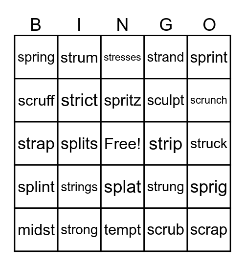 2.5 Real Words Bingo Card