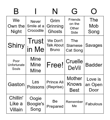 Disney Villains Bingo Card