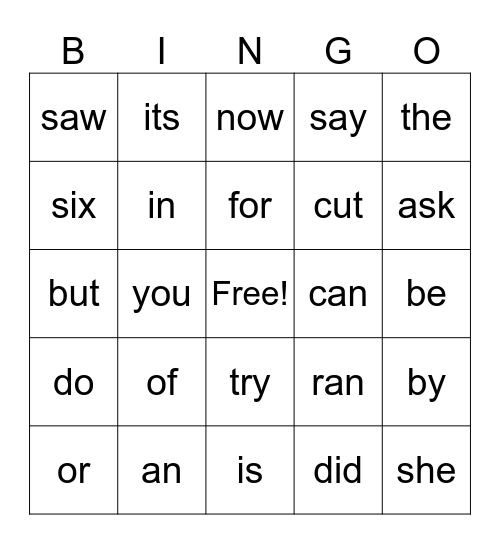 Sight Words 2 Bingo Card