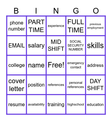 APPLICATIONS Bingo Card