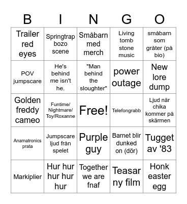 Bio Fnaf bingo Card