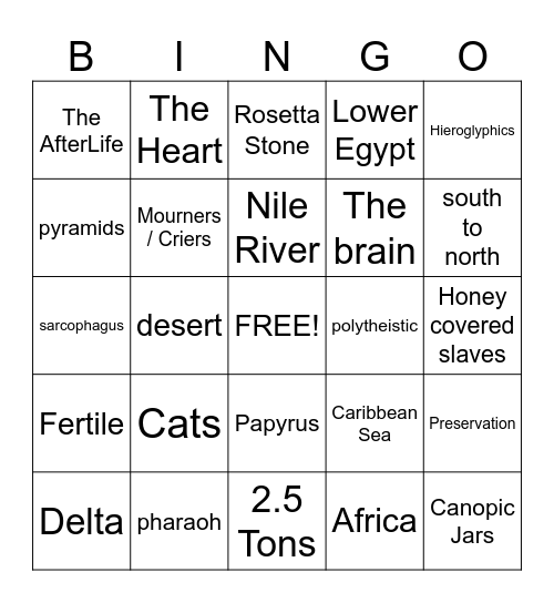 Ancient Egypt Bingo with Fox Bingo Card