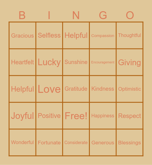 Gratitude is the Attitude Bingo Card