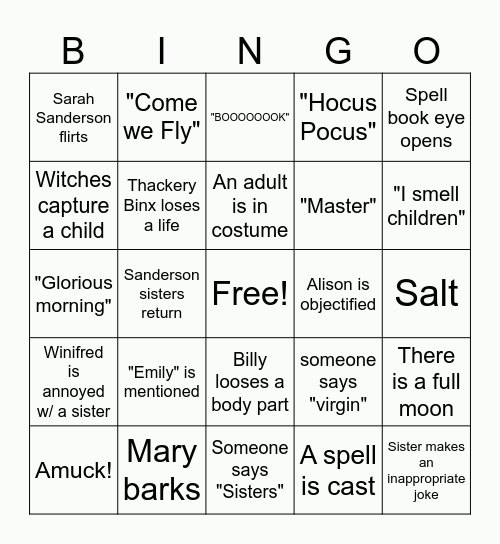 Hocus Pocus Bingo Card