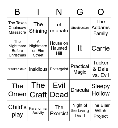 Halloween Movie Bingo! Bingo Card