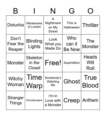 Halloween Music Bingo Card