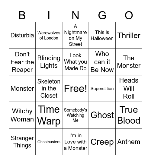 Halloween Music Bingo Card