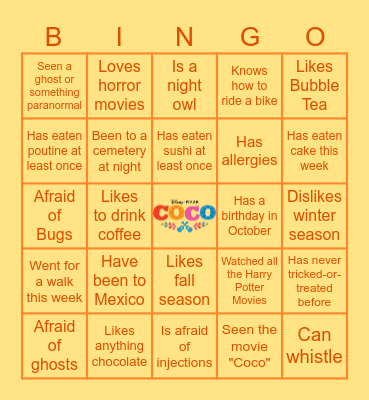 COCO Halloween Fiesta 2023 Bingo Card