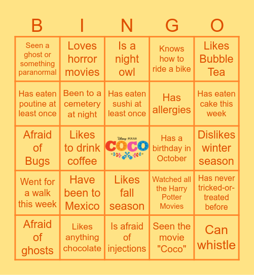 COCO Halloween Fiesta 2023 Bingo Card