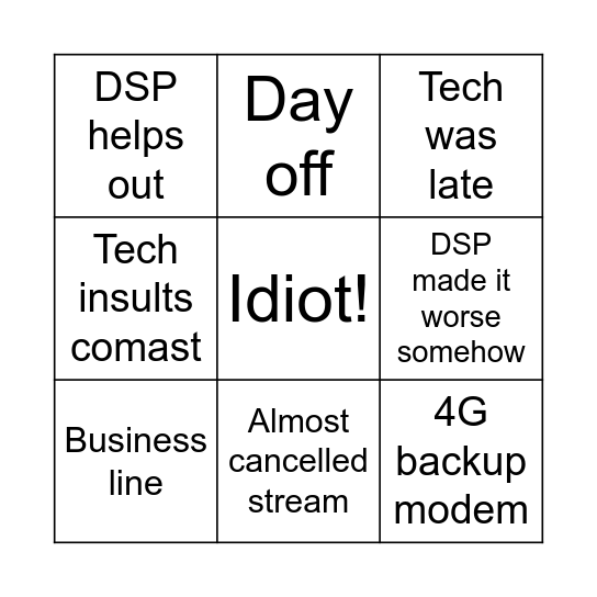 DSPs comcast adventure Bingo Card