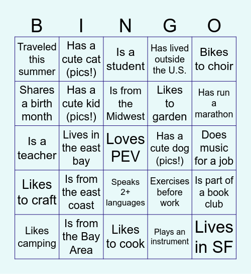 Icebreaker Bingo! Find someone who… Bingo Card