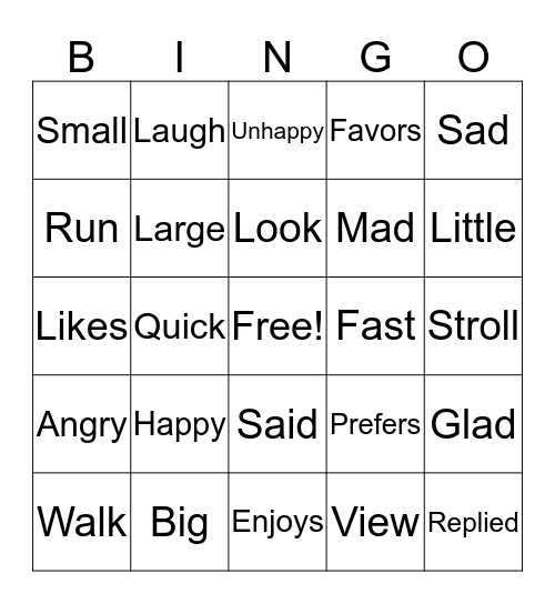 Synonyms Bingo Card