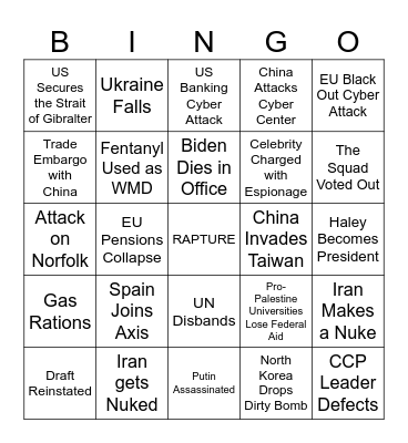 WW III Bingo Card